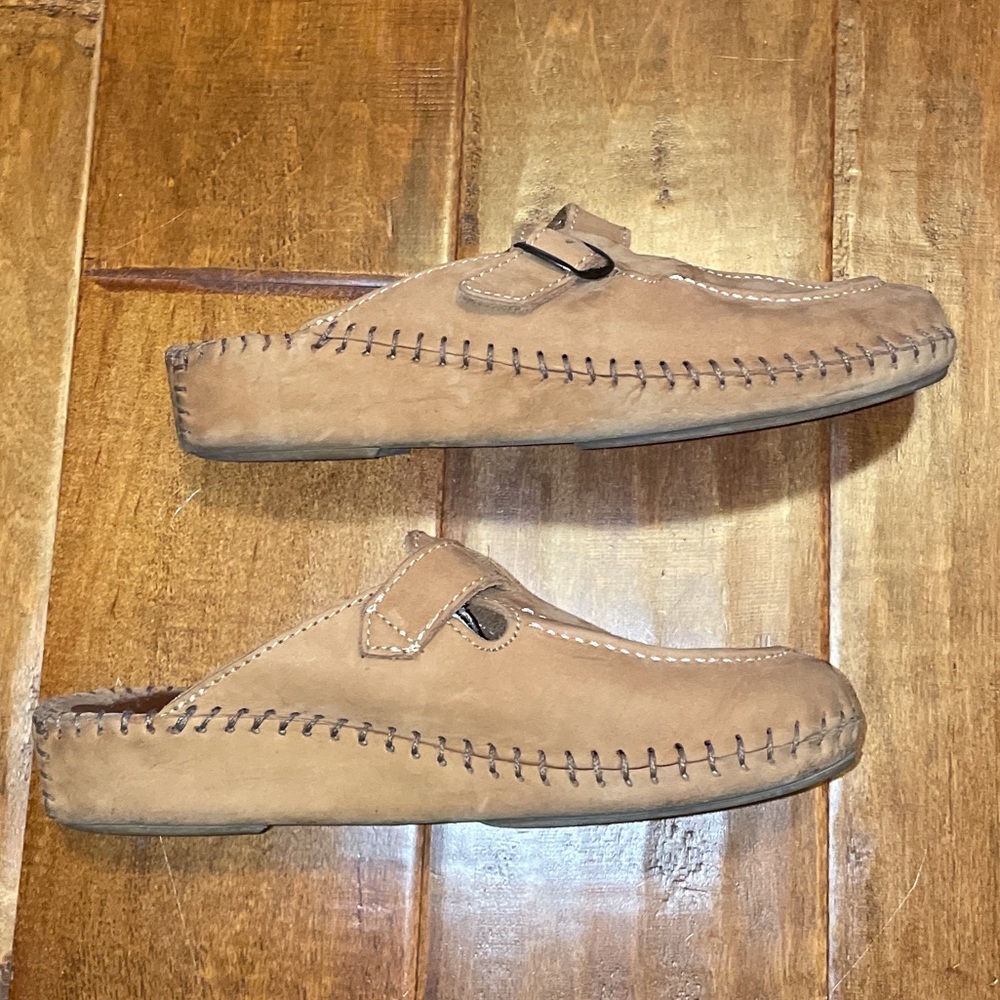 Natural Sport Italy Women’s 7 M Tan Stitched Leather Slides Shoes
